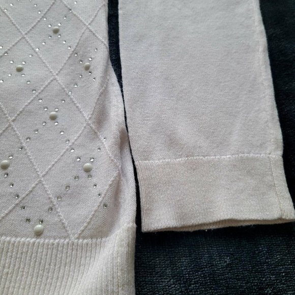 Elle Women's Embellished Diamond Stitch Sweater Soft Cotton Blend, Medium, - Picture 4 of 12